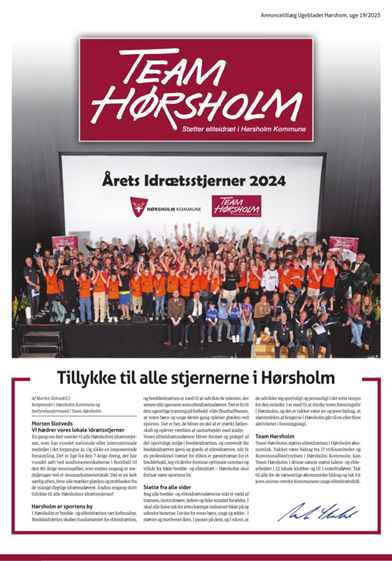 Forsiden af Team Hørsholm avisen 2025